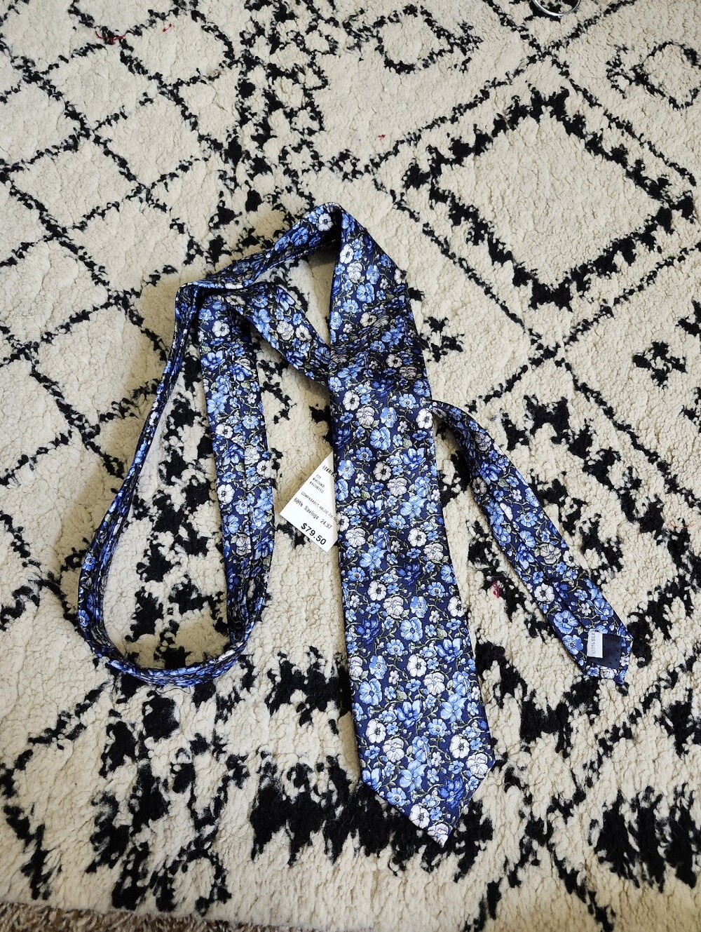 Nordstrom 100% Silk Blue and White Floral Tie
